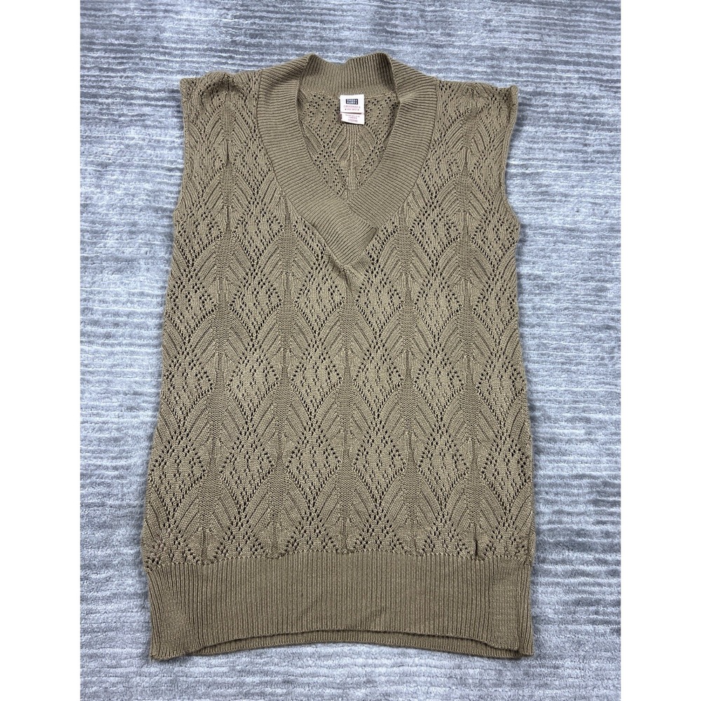 Vintage Faded Glory Sweater Womens Large Brown Sleeveless Knit Pullover Made USA